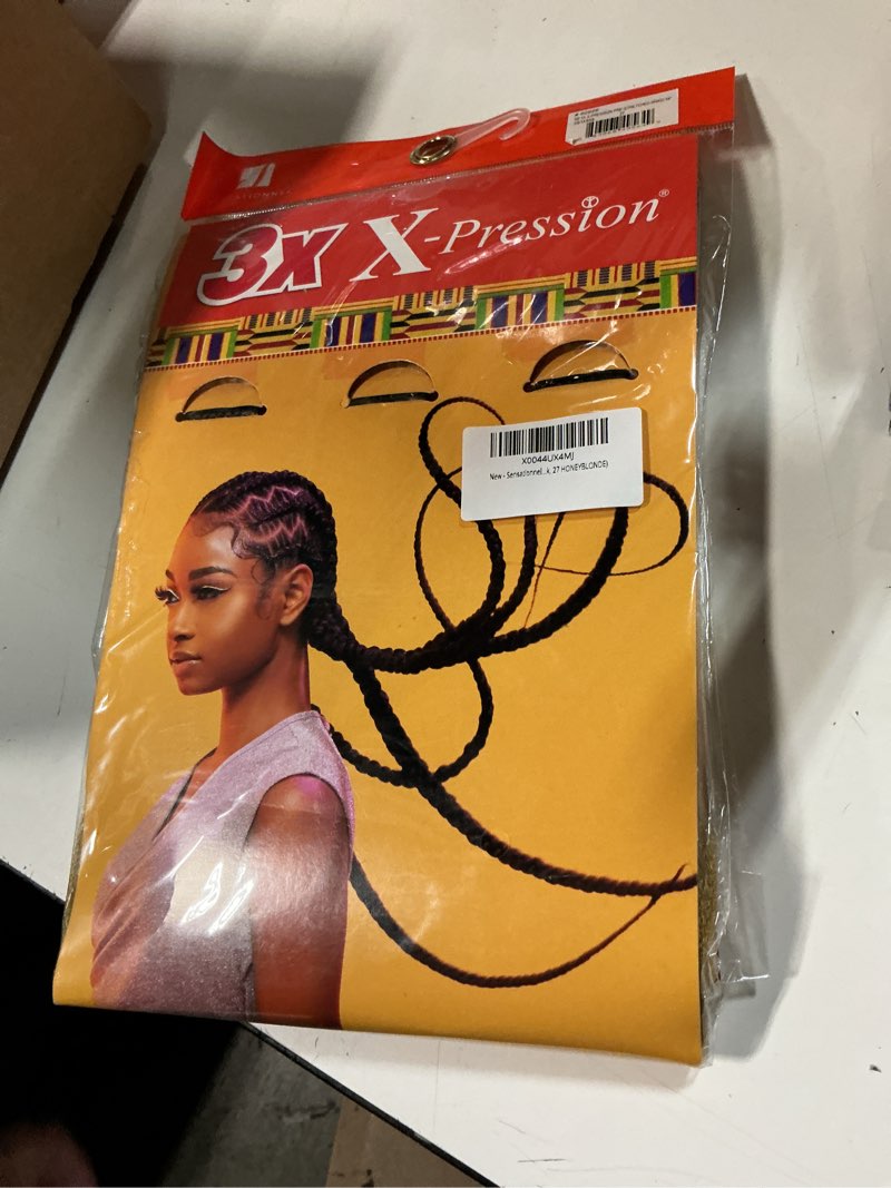 Condition photo showing New/Like New for sensationnel x-pression prestretched braiding hair - 3x braid 58 inch all kanekalon flame retardant synthetic braid for box braids and twists (1 pack, 27 honeyblonde) 1 pack 27 honeyblonde