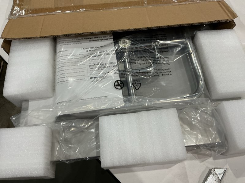 Condition photo showing New/Like New for onlyfire stainless steel square fire pit flat pan with burner ring assembly, 18-inch 18-inch silver