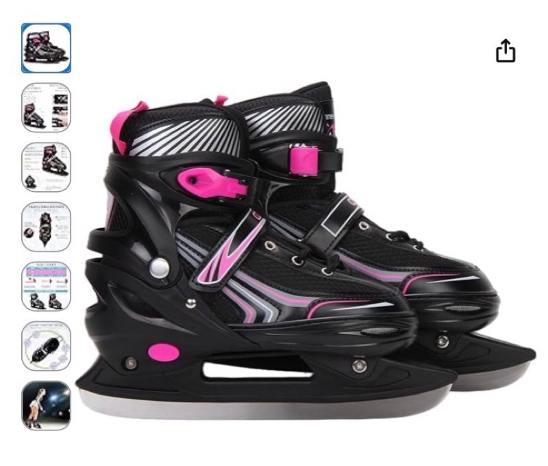 Ice Skates With Adjustable 4 Sizes for Boys, Girls, Youth, Men, Women and Beginners - Hockey Skates pink L (4-7)Kid's/(6-8)Women's/(5-7)Men's
