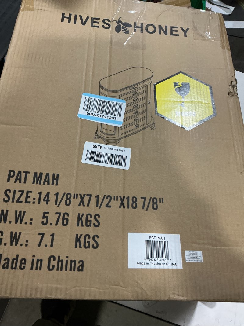 Condition photo showing Good Condition for Hives and Honey Patricia Etched Glass Mahogany Jewelry Chest Jewelry Box