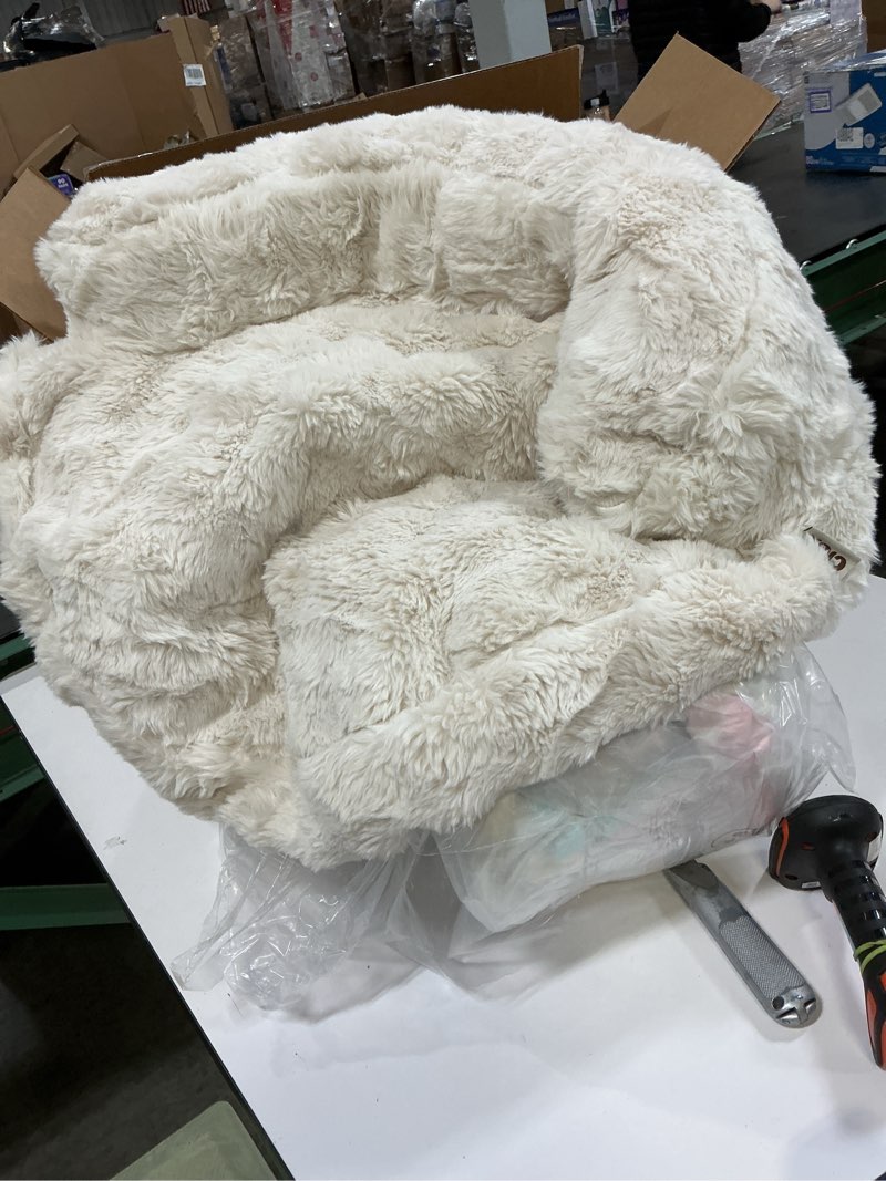 Condition photo showing As Is for EHEYCIGA Small Dog Bed and Cat Couch for Puppy and Kitten - Fluffy Faux Rabbit Fur Pet Sofa with Washable Removable Cover, Waterproof and Non-Slip, 23 Inch Cream 23"L x 23"W x 7"Th Cream