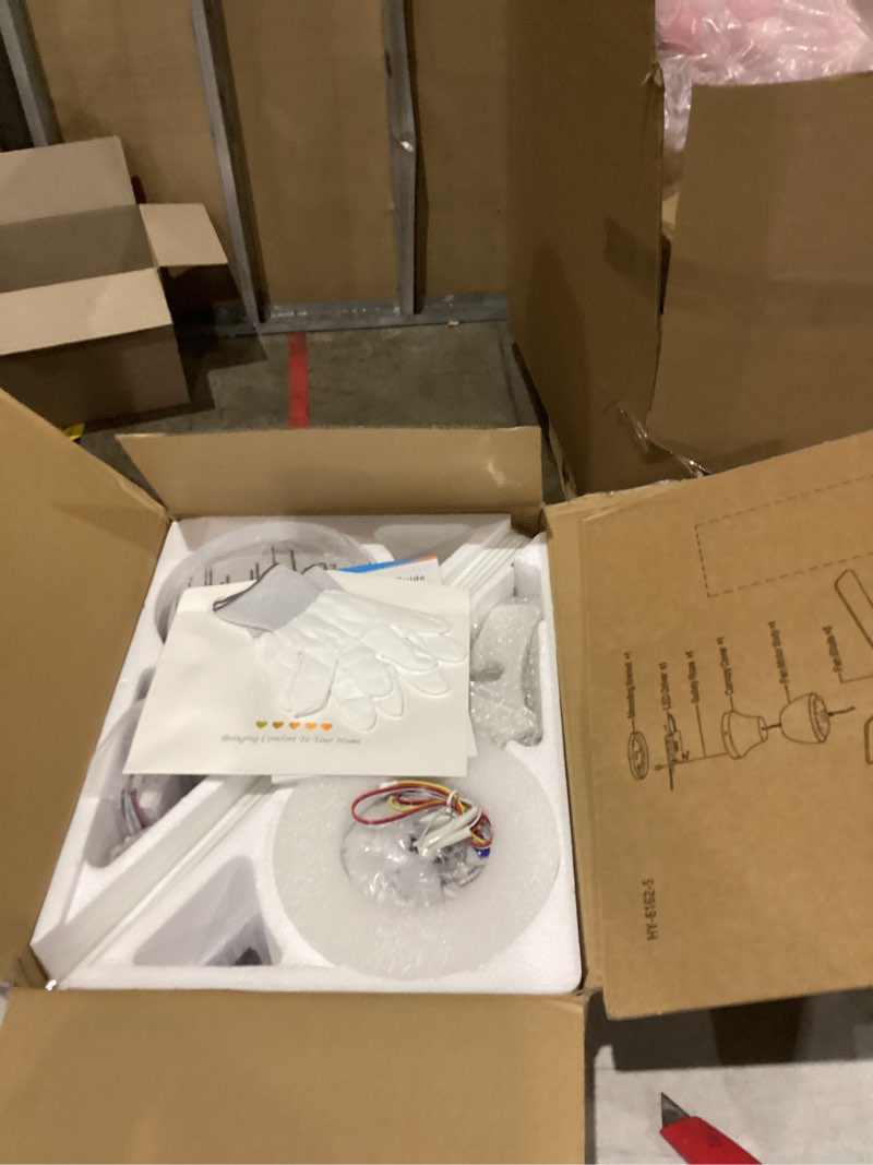 Condition photo showing New/Like New for Ceiling Fans with Lights and Remote, 52 Inch White Ceiling Fan with Light, Low Profile Reversible Fandelier Ceiling Fan, Dimmable LED, Flush Mount, Quiet DC Motor, for Bedroom Kitchen White 52 inch