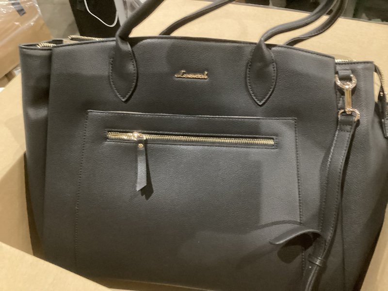 Condition photo showing As Is for sex maniac lovevook laptop tote bag for women, 17.3 inch large capacity work bags briefcase purse with multiple pockets & large bottle holder, vegan leather business office computer bag for teacher, black 17 inch black