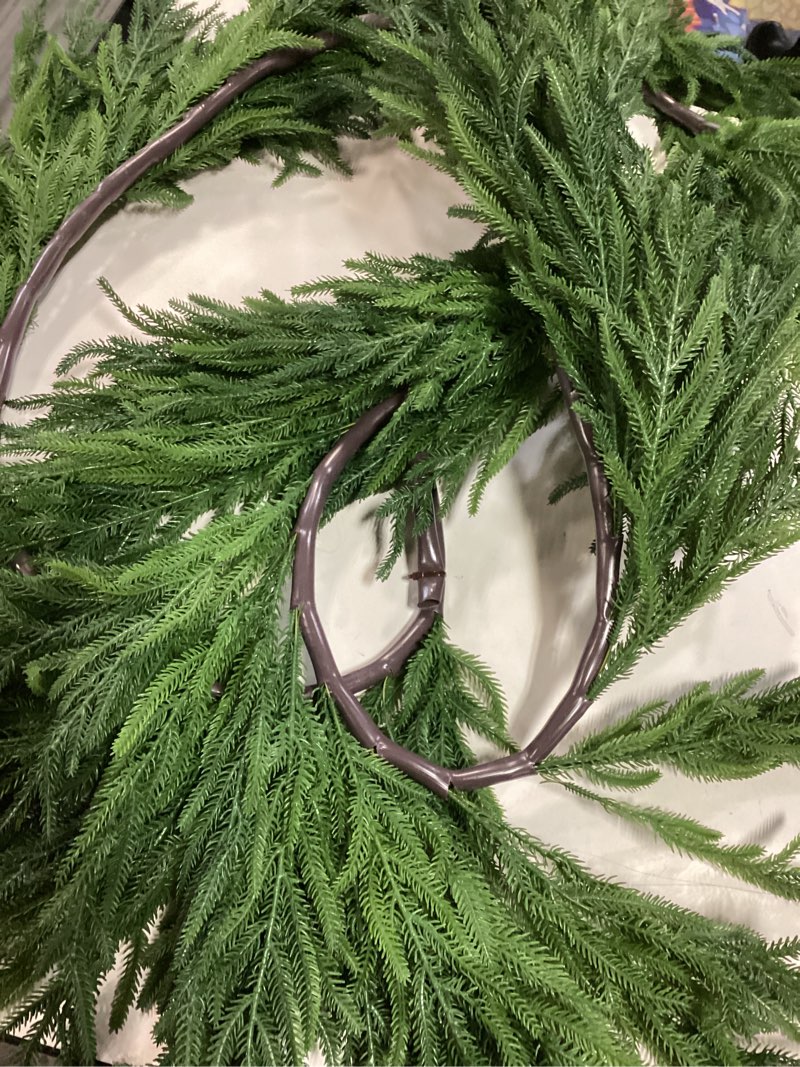 Condition photo showing Good Condition for Christmas Garland 6FT Norfolk Pine, Real Touch Artificial Pine Garland for Christmas Decorations, Faux Greenery for Indoor and Outdoor Christmas Decorations