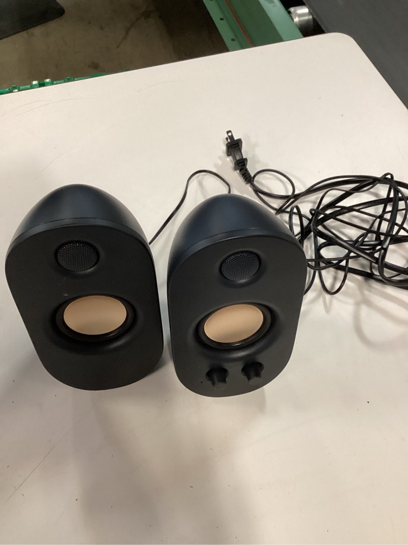 Condition photo showing Good Condition for onn ac powered computer speakers with volume and bass controls, 7.32" height