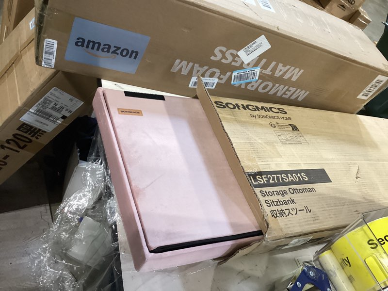 Condition photo showing Good Condition for songmics mazie collection - storage ottoman bench, foldable foot rest, 15 x 43 x 15 inches, end of bed bench, storage chest, load 660 lb, living room, bedroom, entryway, jelly pink ulsf277r01 jelly pink 15"d x 43"w x 15"h