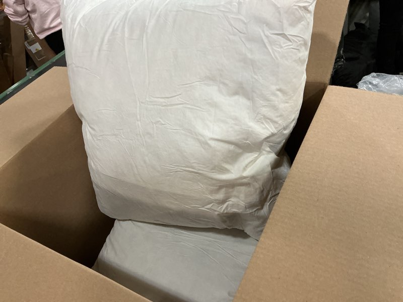 Condition photo showing As Is for MIULEE 24x24 Euro Pillow Inserts, Set of 2 Down Feather Throw Pillows for Couch Sofa Bed, Decorative Fluffy Throw Pillow Inserts Cotton Fabric,White 2 24x24 Inch