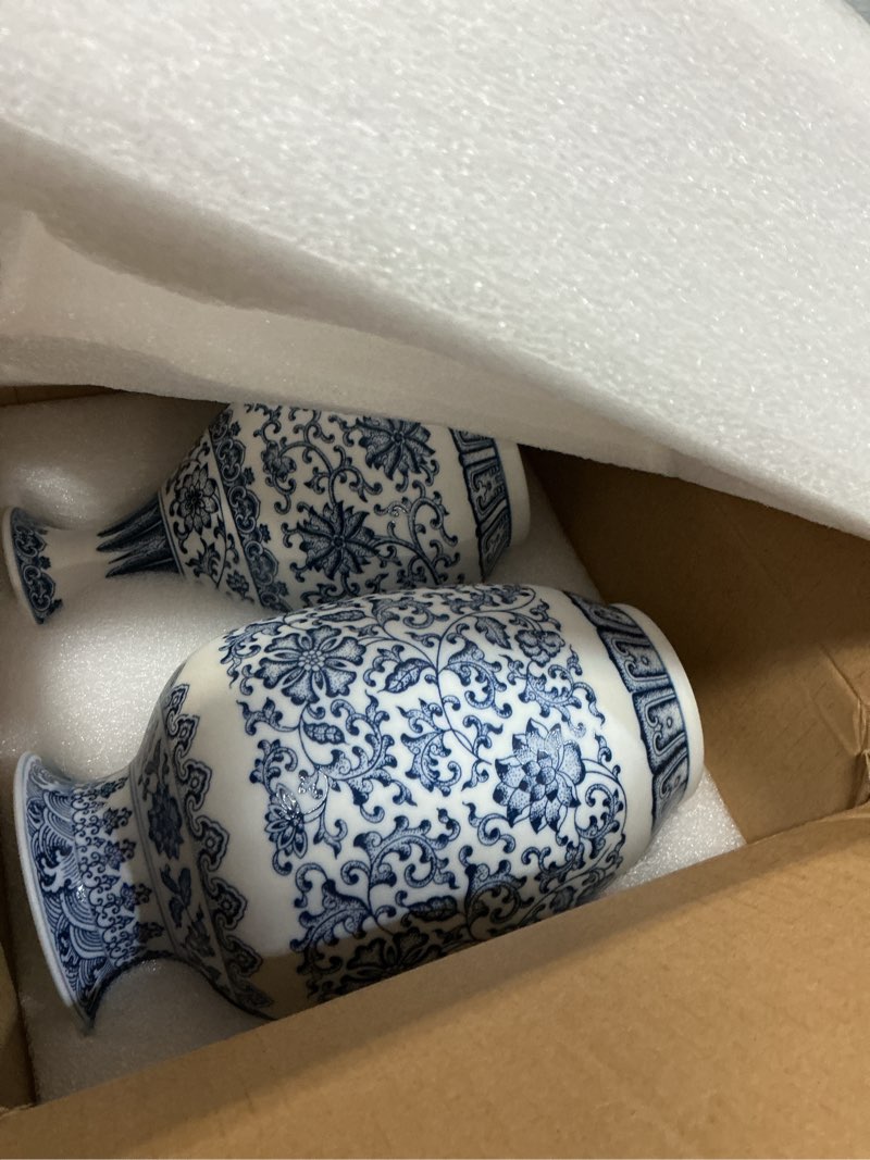Condition photo showing Good Condition for maxcheck 2 pcs 9 inch blue and white vase chinoiserie vase home decor vintage ceramic blue vases porcelain flower floral vases gift decor for living room home office bookshelf(classic style)
