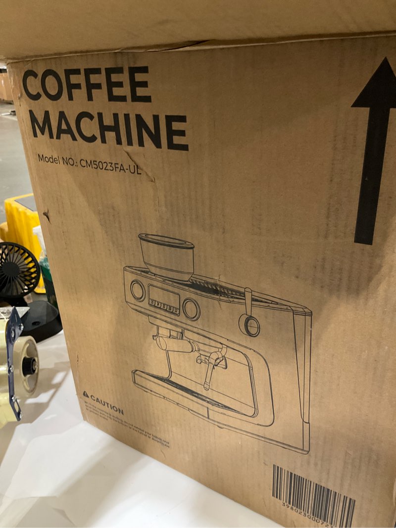 Condition photo showing As Is for cowsar dual boiler espresso machine with grinder, 20 bar espresso machines with milk frother, espresso maker with removable water tank, commercial expresso coffee machines, brushed stainless steel