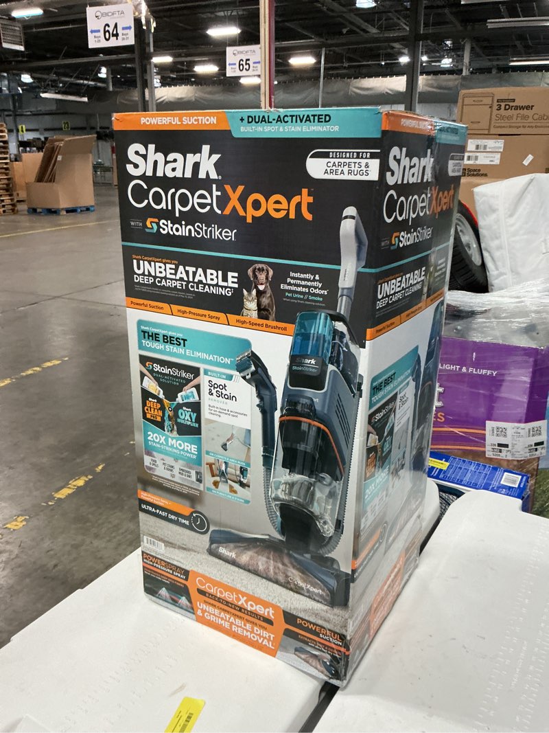 Condition photo showing Good Condition for shark carpetxpert with stainstriker upright carpet & area rug cleaner, upholstery, pet friendly, carpet shampooer, 2 tools, cleaning solutions, ex200 navy