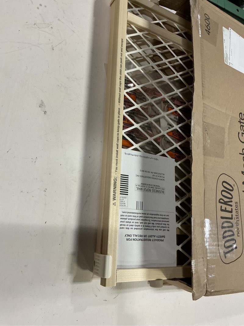 Condition photo showing Good Condition for toddleroo by north states - diamond mesh wooden baby gate: pressure mounted baby gate for doorways - adjustable 26.5 to 42 inches wide - 23 inches tall