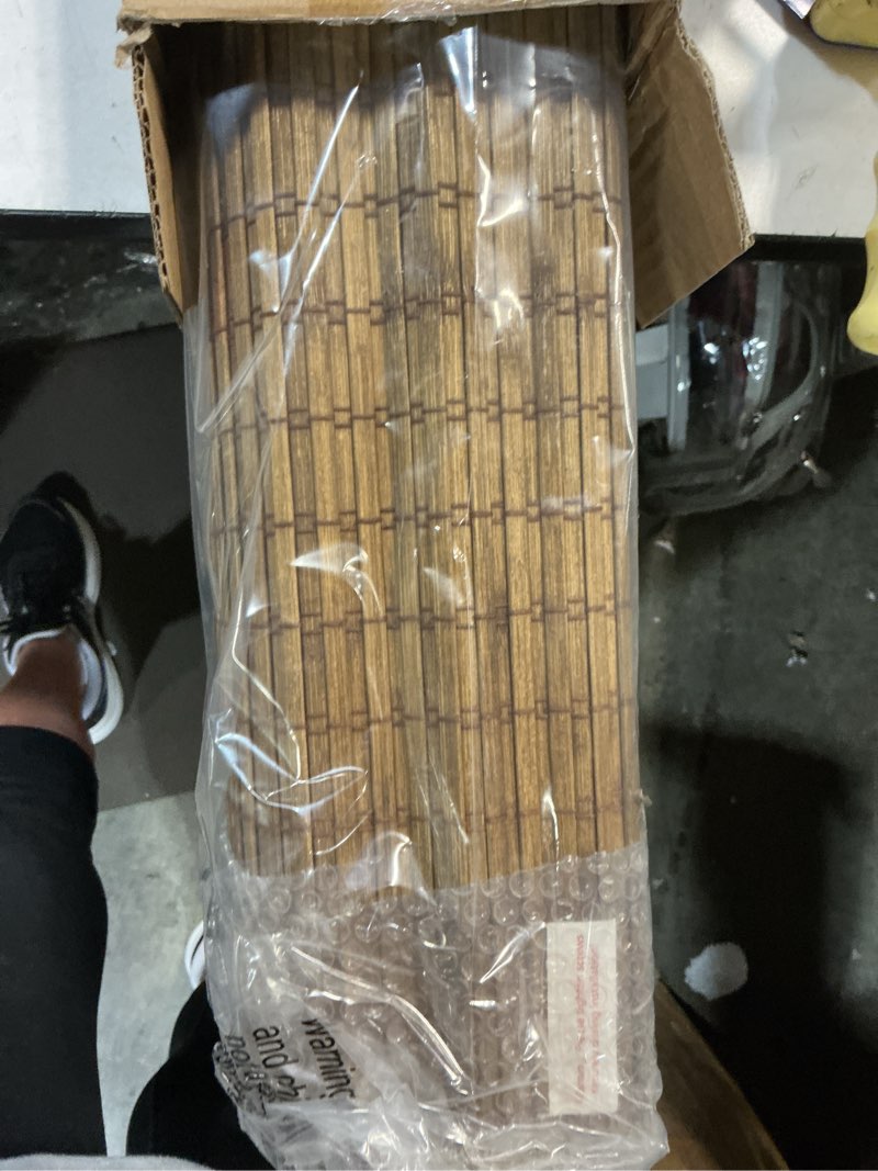 Condition photo showing New/Like New for lazblinds no tools no drill cordless bamboo roman shades, light filtering window treatment, roll up bamboo blinds for windows 33'' w x 48'' h, eastfield teak light filtering-eastfield teak 33" w x 48" h