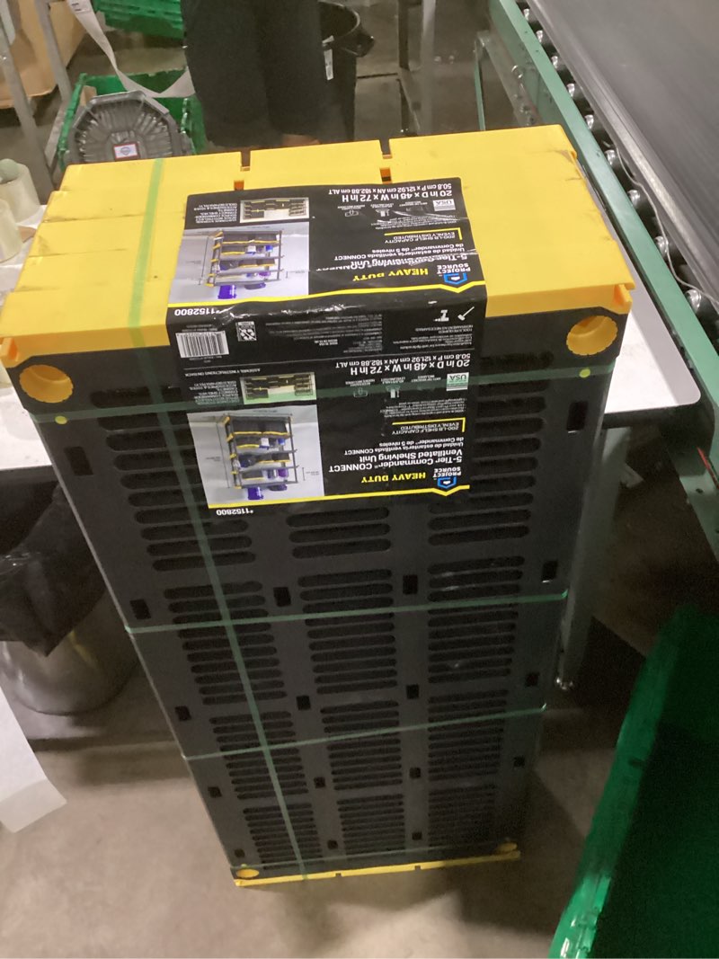 Condition photo showing As Is for project source commander plastic heavy duty 5-tier utility shelving unit (48-in w x 20-in d x 72-in h), black, (200-lb capacity per shelf)