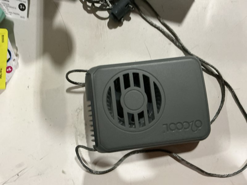 Condition photo showing As Is for o2cool portable neck personal travel usb battery powered adjustable lanyard cooling fan gray