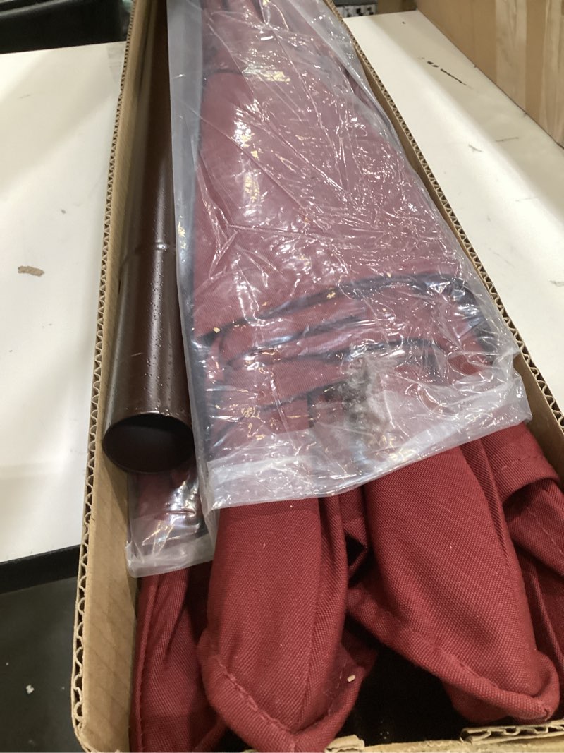 Condition photo showing As Is for eliteshade usa 10-year-non-fading solar 9ft market umbrella with 80 led lights patio umbrellas outdoor table umbrella with ventilation, burgundy