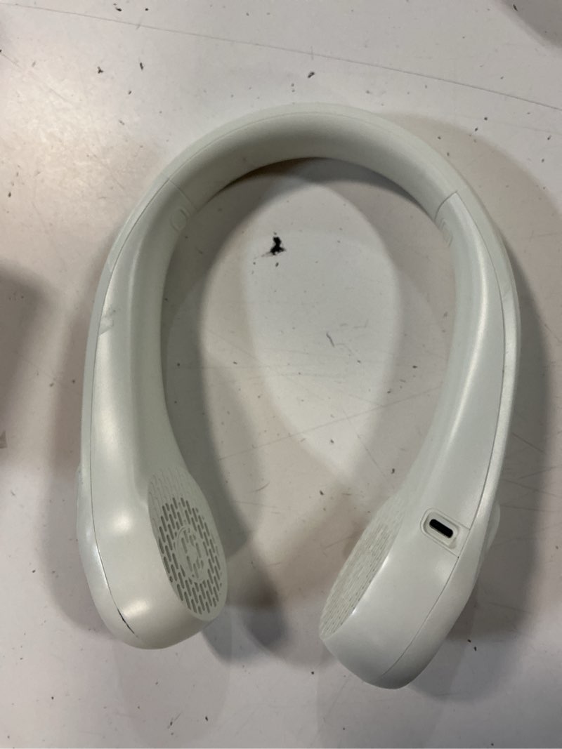 Condition photo showing Good Condition for frsara neck fan, portable personal fan strong wind, 4000mah, air volume,360° cooling, no hair twisting, air volume on 2 sides, non-slip, quick charge, long use time, birthday gift for women, dad, men white