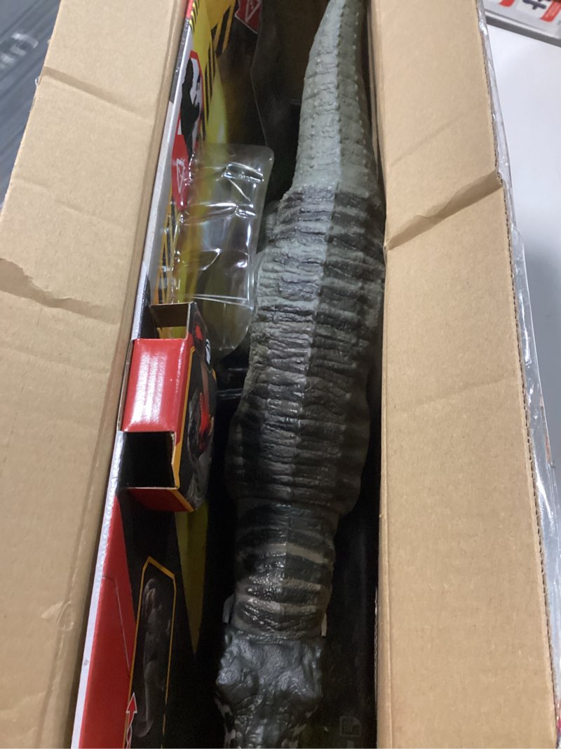 Condition photo showing As Is for mattel jurassic world rebirth power devour tyrannosaurus rex dinosaur figure with tongue activated constant chomp, lights & sounds, digital play