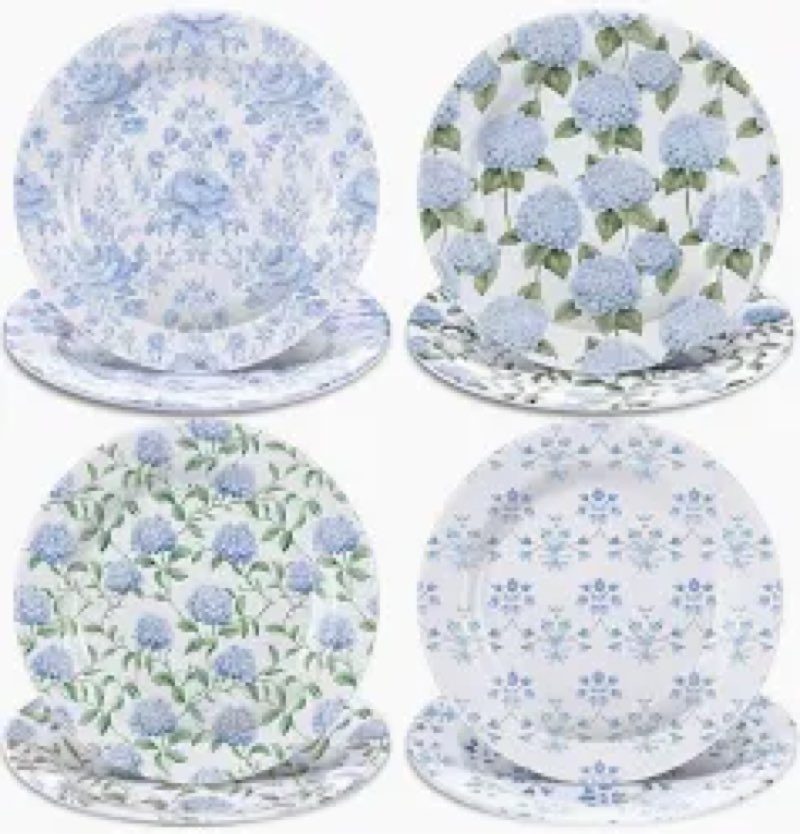 LemonRoad 8 Pcs Blue Hydrangea Salad Plates 8" Spring Dessert Plates Hydrangea Dishes Dinnerware Set