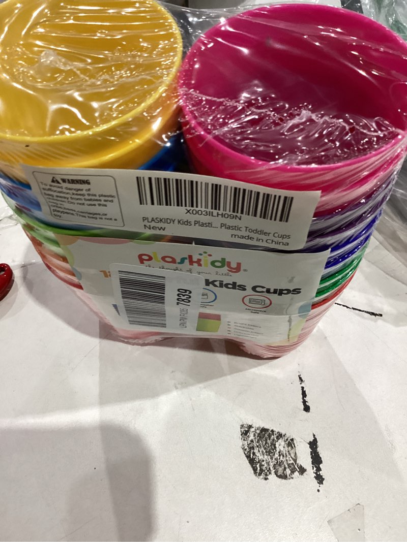 Condition photo showing New/Like New for Kids Cups - Set of 18 Plastic Toddler Drinking Cups, 8 Ounce Tumblers in 9 Assorted Colors - Reusable, Dishwasher Safe, BPA Free for Kids and Toddlers