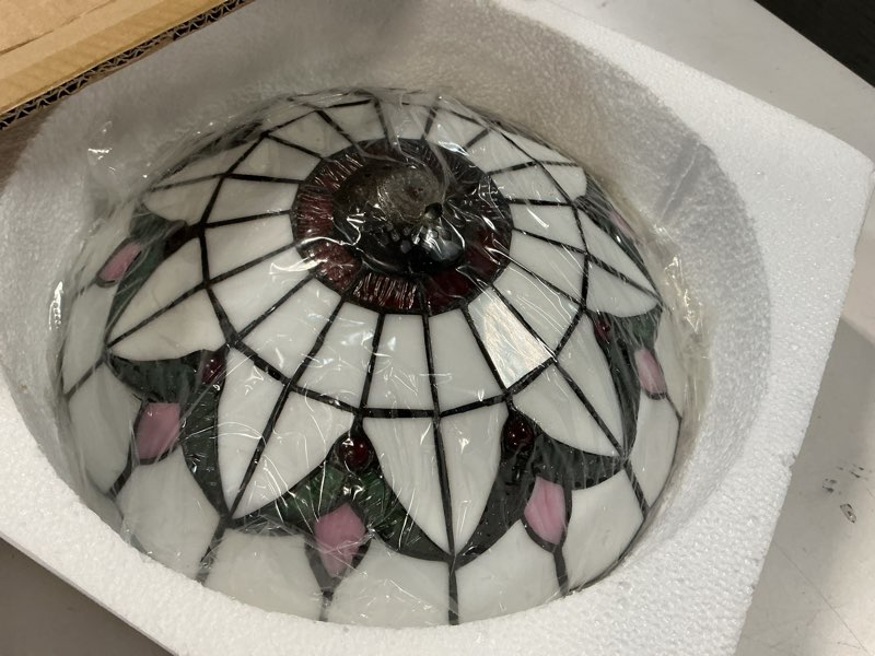 Condition photo showing Good Condition for Tiffany Style Ceiling Light Vintage Stained Glass Flush Mount Ceiling Lighting Fixtures Lamps (12 Inch W)
