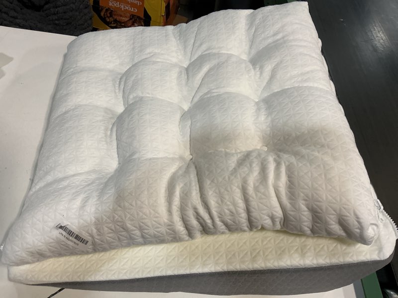 Condition photo showing As Is for TANYOO Bed Wedge Pillow for Sleep Apnea 10 Inch Gerd Pillow Patent Dual Layer Triangle Pillow Adjustable Shredded Memory Foam Topper Soft Support Ideal for Acid Reflux, After Surgery, Snoring 24x24x10 Inch