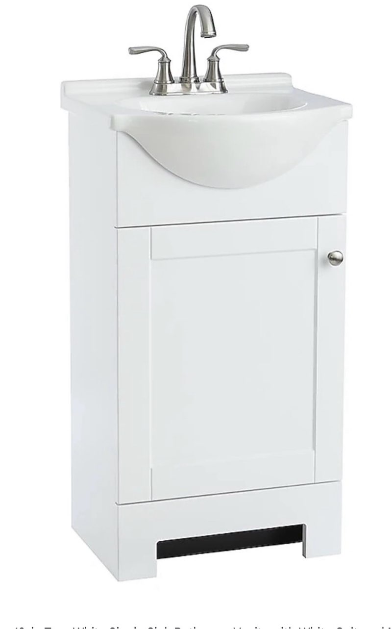 project source euro 18-in true white single sink bathroom vanity with white cultured marble top