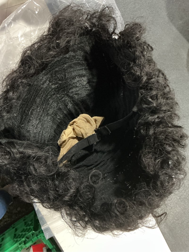 Condition photo showing Good Condition for afro kinky curly human hair short wigs for women, full and fluffy machine made wig human hair pixie cut natural looking glueless hair replacement wig black color (afro) pixie cut afro