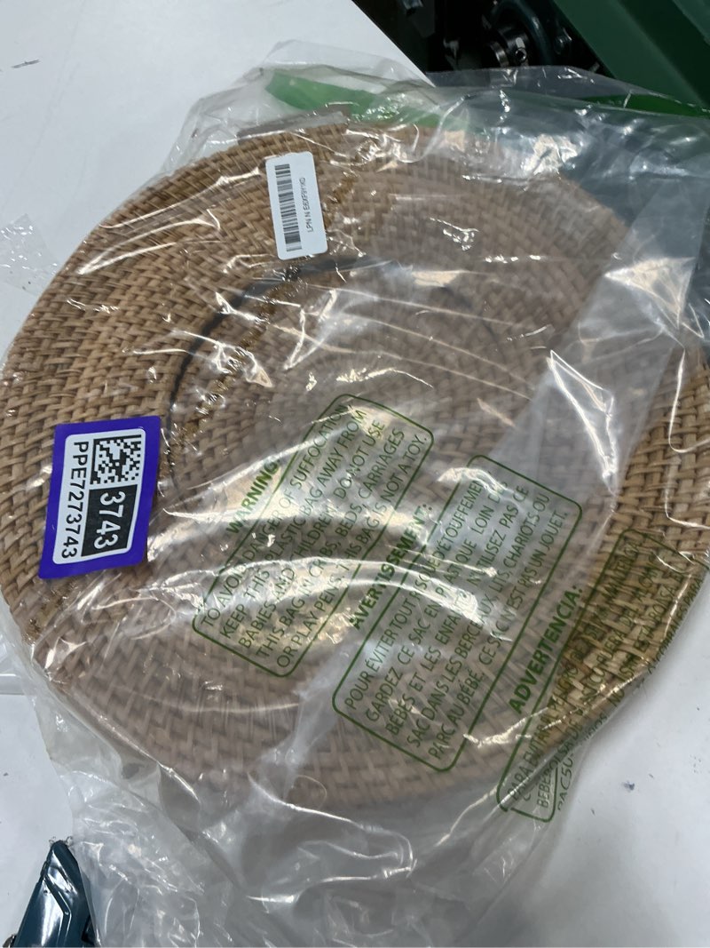 Condition photo showing Good Condition for coffee table tray round rattan ottoman tray woven serving trays with handles for home and kitchen decorative natural (large 14 inch x 2.4 inch) 14" natural
