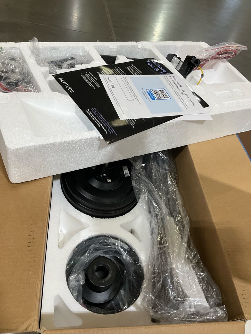 Condition photo showing As Is for altitude boca ii 52-in matte black with dark brown blades led covered outdoor smart ceiling fan with light and remote control included 3 -blade