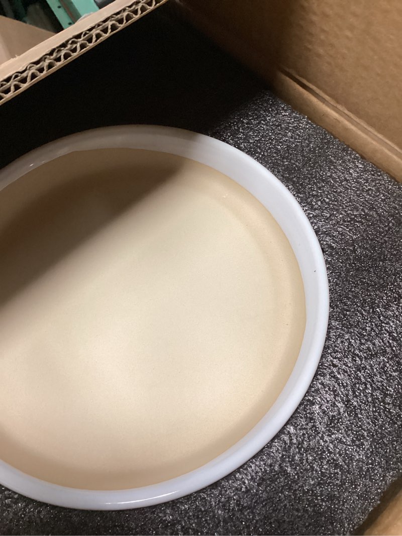 Condition photo showing As Is for 10.2 inch ceramic planter with saucer leak-proof mesh &drainage, round plant pot with gardening gloves for indoor outdoor plants malt crackle glaze 10.2 inch