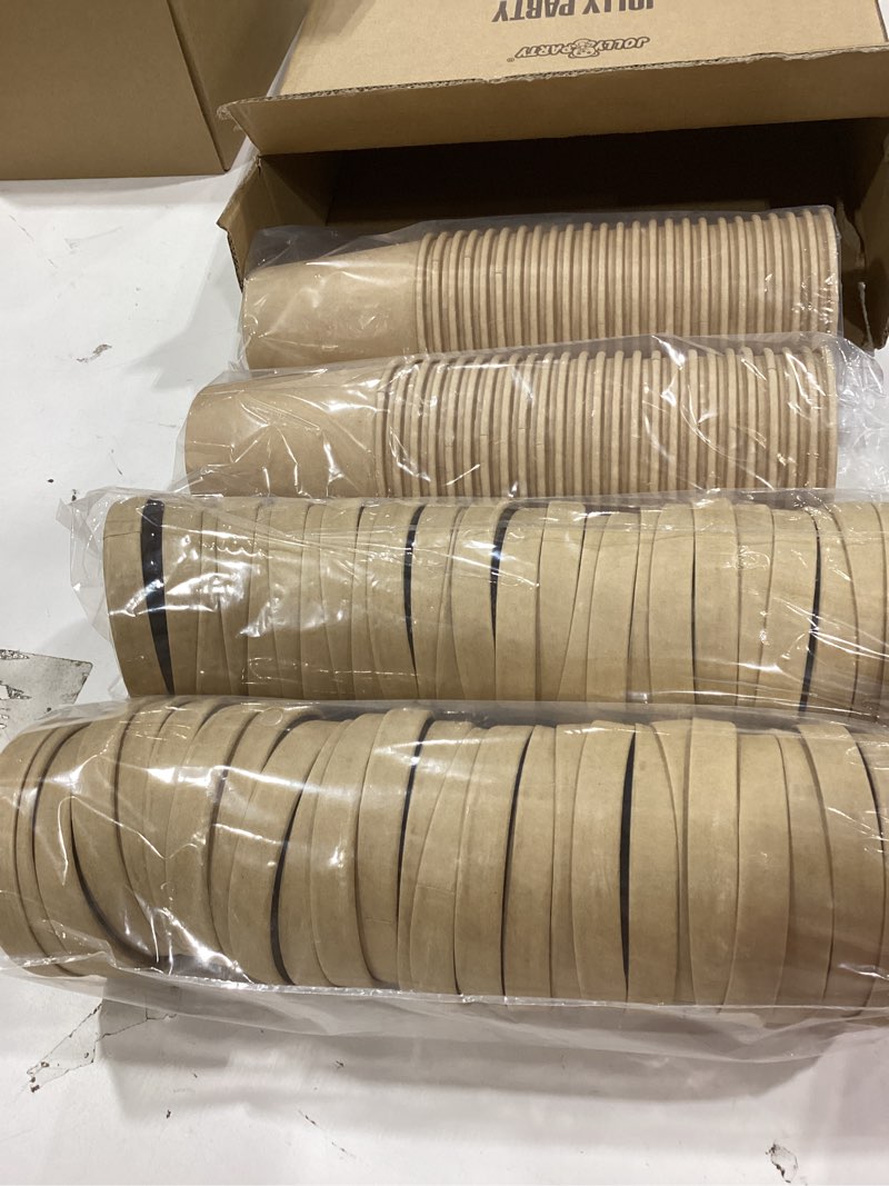 Condition photo showing New/Like New for jolly party 50pack 16oz paper soup containers with lids, disposable paper food cups, ice cream cups, food storage with lids, microwavable and freezer safe, suitable for christmas thanksgiving (brown)