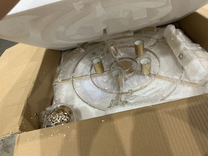 Condition photo showing As Is for 24" capiz shell chandelier, 5 light gold dining room light fixture modern coastal chandeliers for bedroom bathroom kitchen and foyer(white seashell lighting fixtures) gold white 5 light capiz shell chandelier