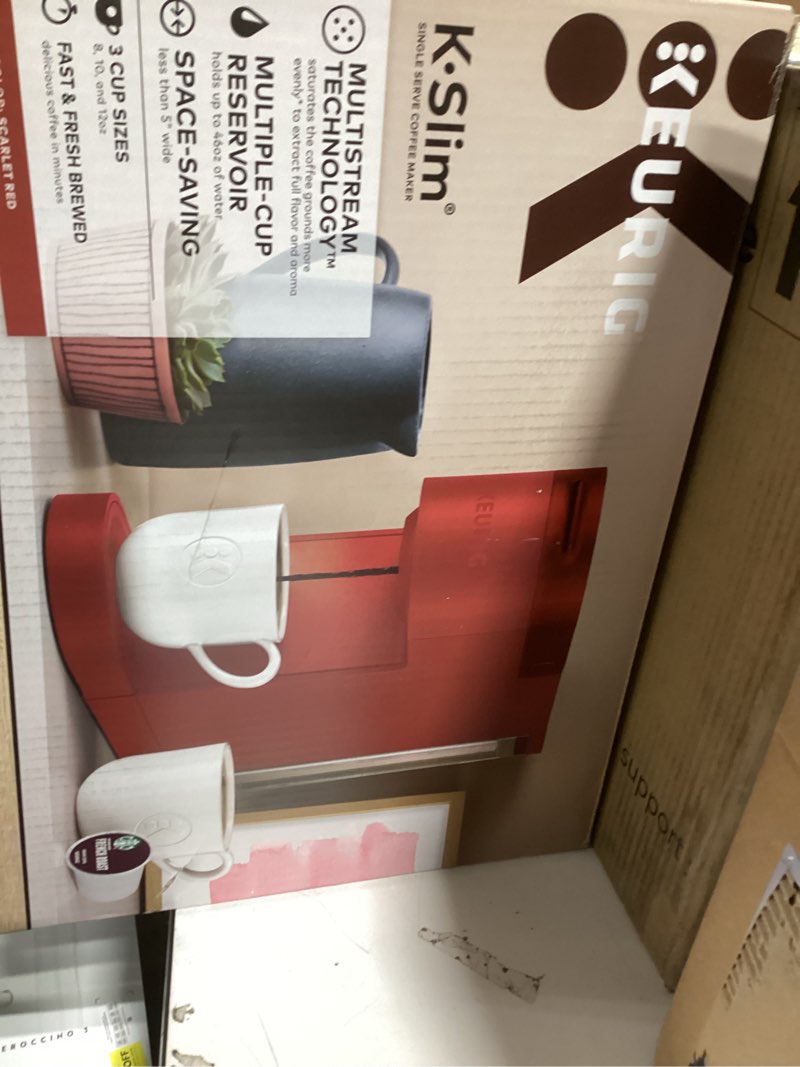 Condition photo showing New/Like New for Keurig K- Slim Single Serve K-Cup Pod Coffee Maker, with 3 Brew Sizes, Multistream Technology, 46oz Removable Reservoir, Scarlet Red