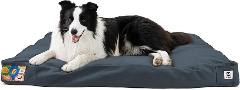sytopia 36 inch canvas dog bed for large and medium dogs, outdoor and indoor pet bed, waterproof washable removable cover, patio pet pad, blue gray