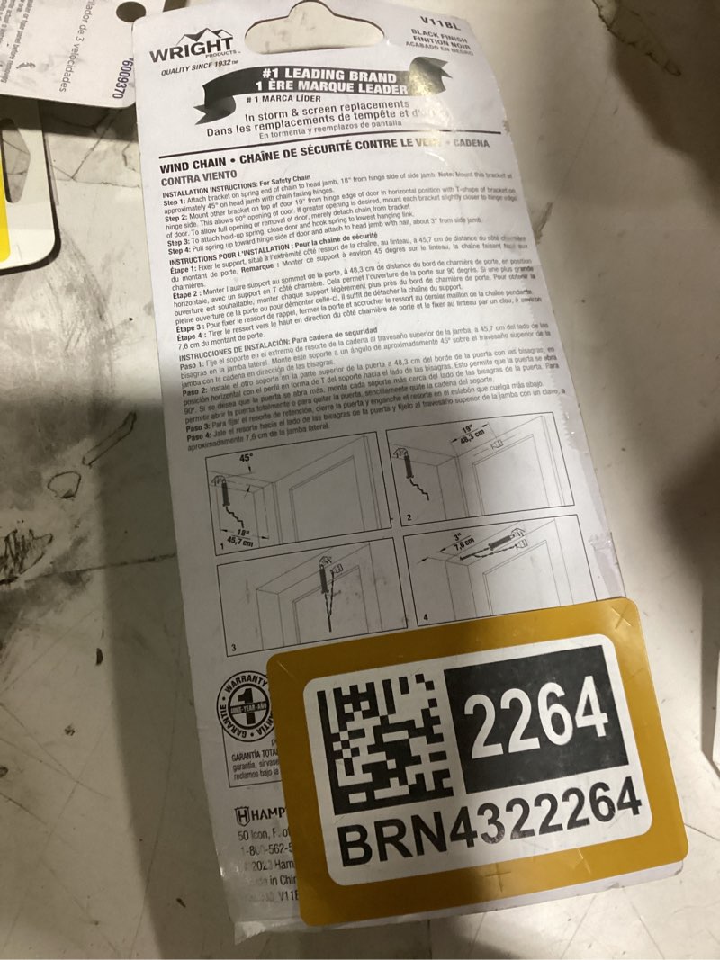 Condition photo showing As Is for wright products 13-in wind chain adjustable black metal screen/storm door chain stop