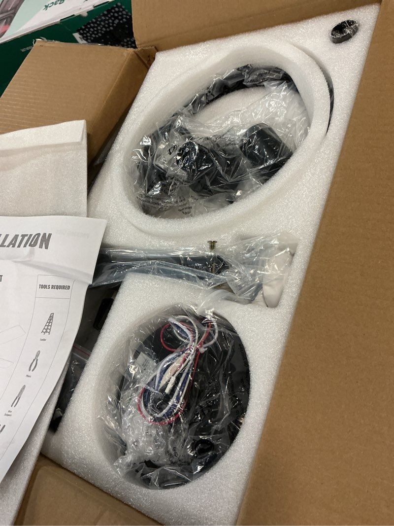 Condition photo showing Good Condition for luminfan 52 inch ceiling fans with lights and remote control, farmhouse ceiling fan for bedroom living room and patio, black caged ceiling fan for indoor and outdoor blacksmith 52 inch