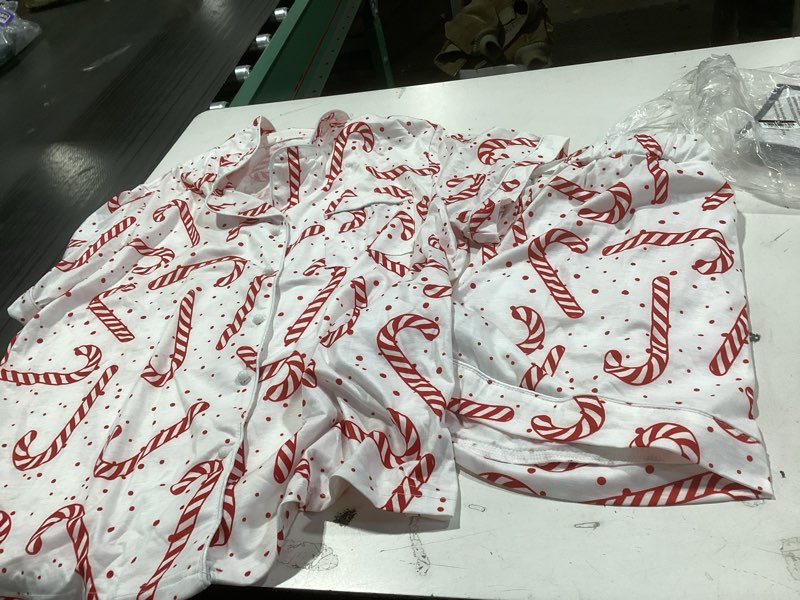 Condition photo showing As Is for Similar to Women Christmas Pajamas Shorts Set Santa Claus Pjs Long Sleeve Button Down Shirt+Pants 2 Piece Xmas Jammies Loungewear Candy Cane Medium