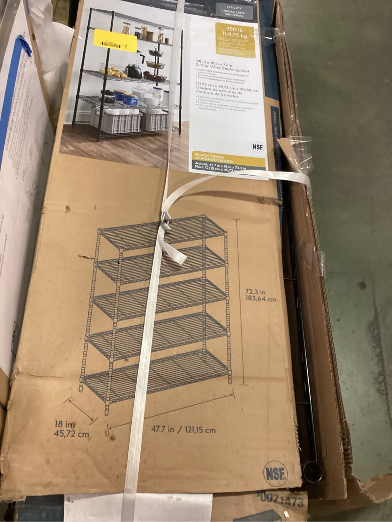 Condition photo showing As Is for Storage Shelves Heavy Duty, 48" L x 20" W x 72" H Garage Wire Shelving Unit Loads 2000LBS, 5-tier Adjustable Metal Industrial Utility Shelf Rack for Kitchen, Laundry Room, Pantry, Warehouse, Basement