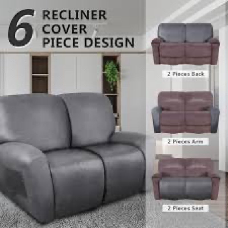 ANARACHON Leather Look Loveseat Recliner Cover, 6-Pieces Stretch Dual Recliner Sofa Covers, Soft Rec