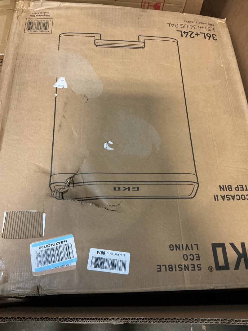 Condition photo showing As Is for EKO EcoCasa II 36L+24L Dual Trash Can with Recycle Bin, Stainless Steel Garbage Can with Lid, Deodorizer Compartment, Odor-Proof and Fingerprint Resistant 36L+24L (EcoCasa II)