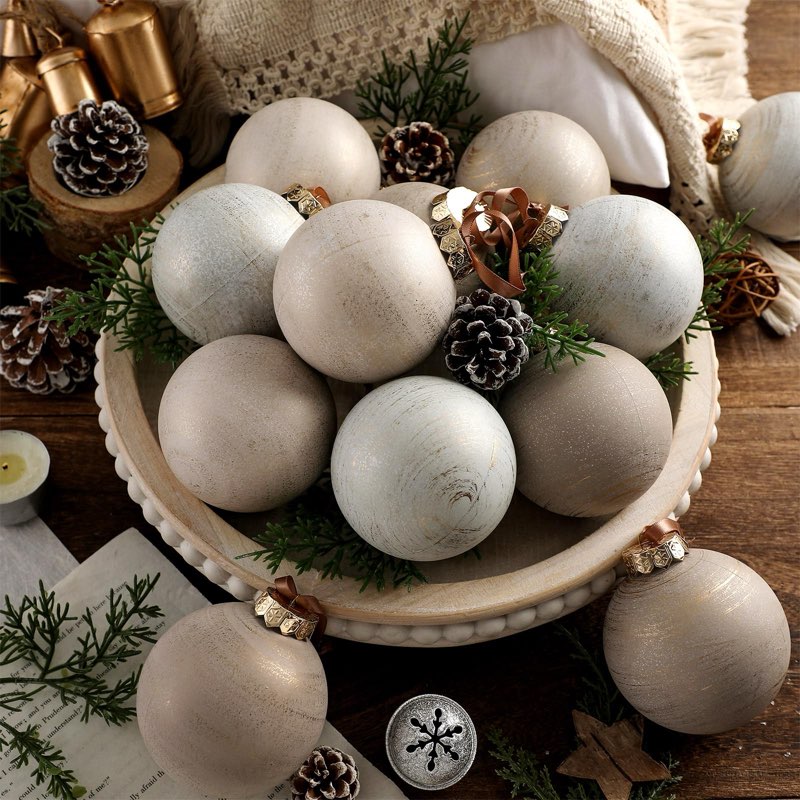 12 Pcs Neutral Textured Christmas Ball Ornaments 4 Inch Xmas Tree Decorations Rustic Farmhouse Boho 