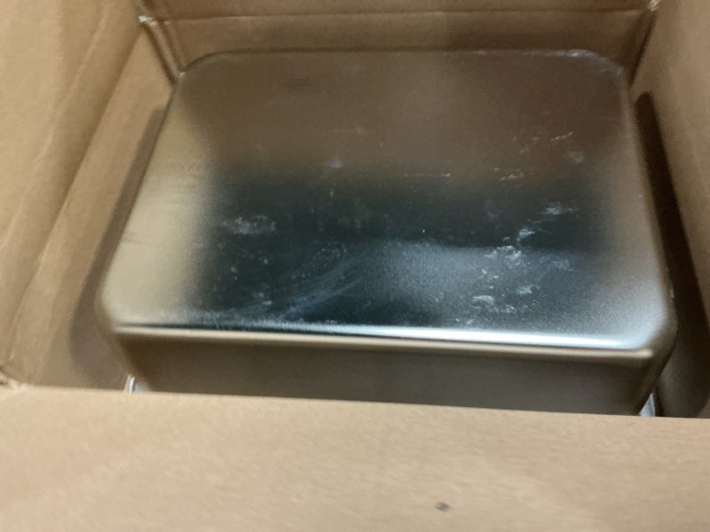 Condition photo showing As Is for stainless steel litter box,metal cat litter box-6" high side for cats,cat litterbox for kitty/kitten and rabbits, stainless steel cats litterbox, easy clean non stick no smell m-17.5"×13.6"×6" medium (17.5" x 13.6" x 6")