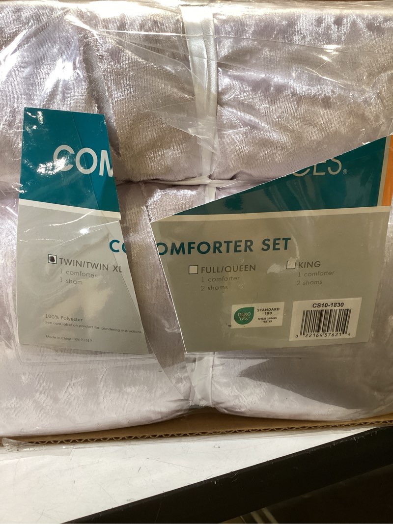 Condition photo showing As Is for comfort spaces juliette luxe comforter set velvet lush with soft brushed microfiber reverse, all season cozy velvet bedding sets, fluffy comforter bed set, matching sham, purple twin/twin xl 2 piece purple comforter twin/twin xl