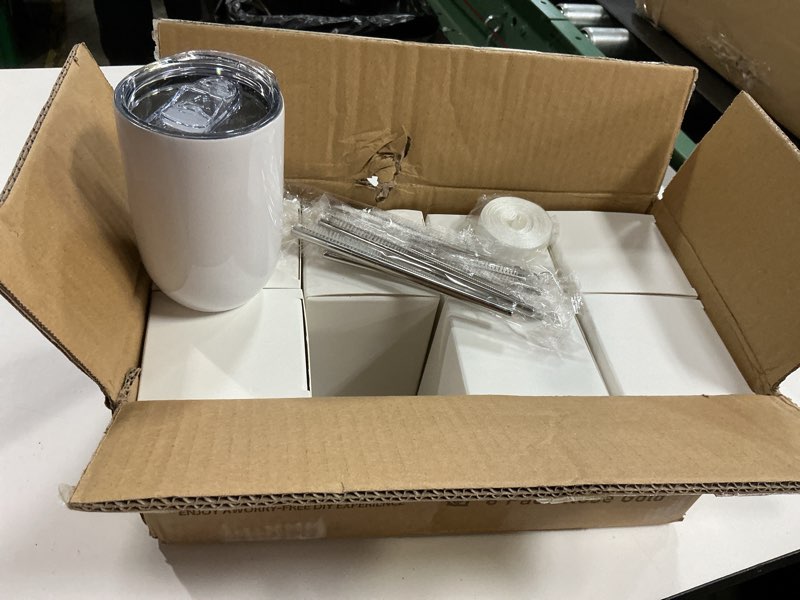 Condition photo showing Good Condition for colorsub 8 pack 12oz sublimation wine tumblers, stainless steel double wall sublimation blanks wine cups with lids & straws, silicone straw tips, gift box, rose gold