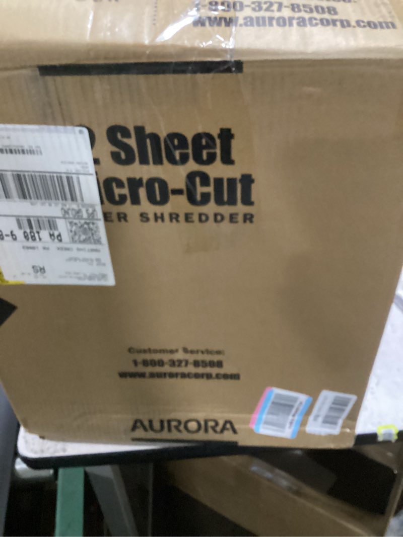 Condition photo showing As Is for aurora au1210ma professional grade high security 12-sheet micro-cut paper/cd and credit card/ 60 minutes continuous run time shredder