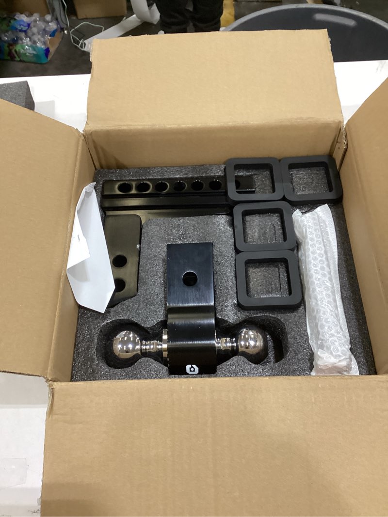 Condition photo showing New/Like New for Adjustable Trailer Truck Drop Hitch - Fits 2 Inch Receiver Only, 6 Inch Drop Dual Ball Mount 2" and 2-5/16" Up to 12,500 LBS GTW, Heavy Duty Aluminum Towing Hitch with 2 Hitch Locks & 4 Silencer Pads Black 6inch