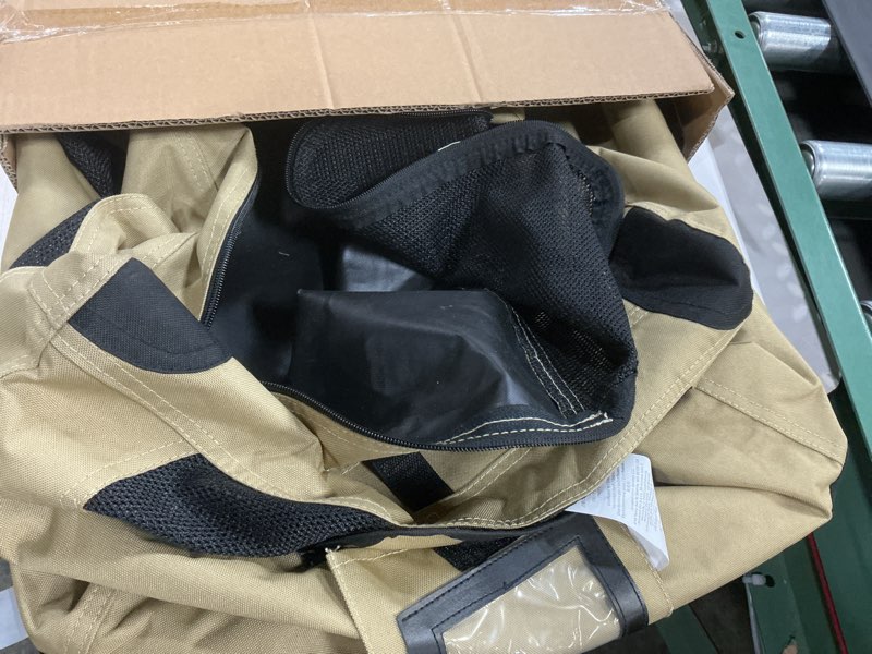 Condition photo showing As Is for amazon basics 2 door foldable and portable travel pet kennel for cat, dog, rabbit, 26 inch, tan, s 26" x 18" x 18" tan s 26" x 18" x 18"
