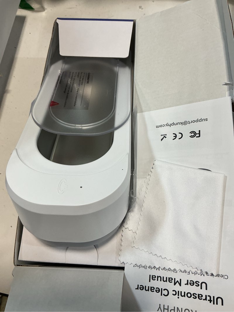 Condition photo showing As Is for kunphy ultrasonic jewelry cleaner, jewelry cleaner machine 12oz 46khz, professional sonic cleaner with one-touch operation, sonic cleaner for rings, glasses, jewelry, dentures white