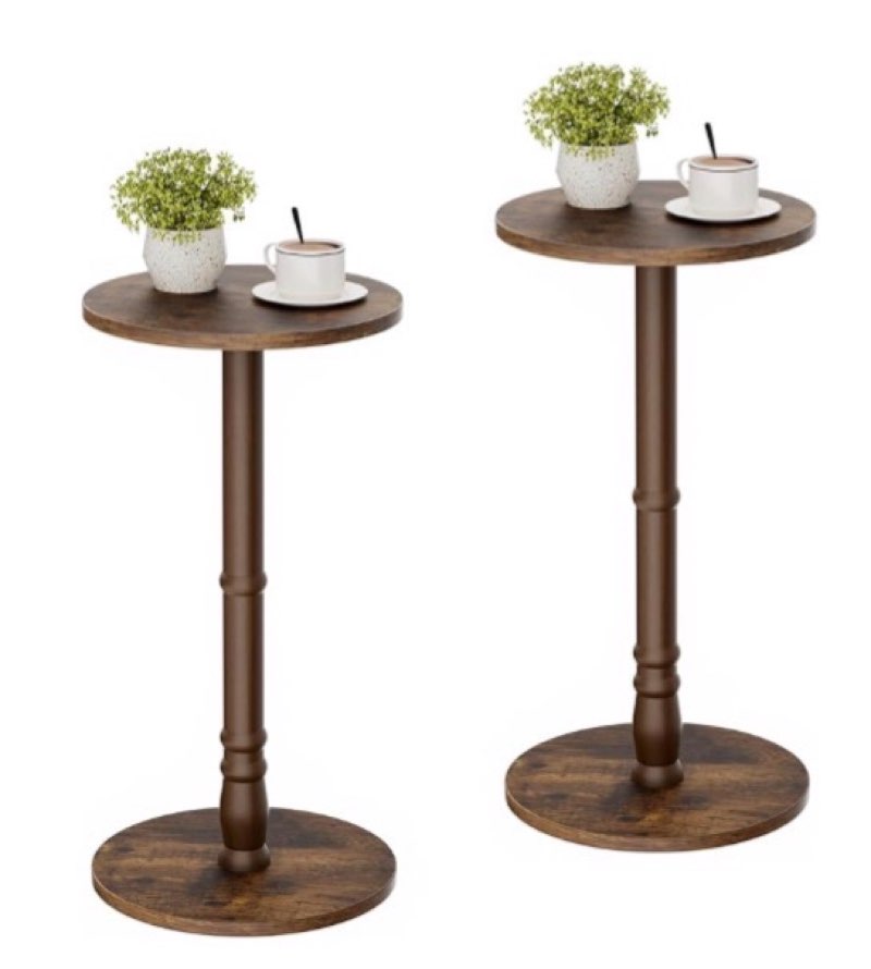 homleke 12" round side tables set of 2, solid wood pillar with wood top & base, small drink accent table for living room, bedroom, sofa & office, easy assembly, rustic brown