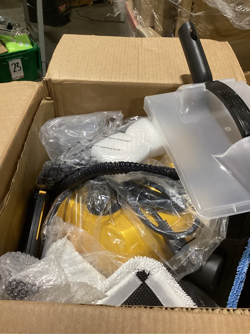 Condition photo showing Good Condition for steam cleaner for home, multipurpose chemical-free pressurized steamer, 22 accessories & 50 fl oz large tank, deep cleaning for tile, grout, bathroom, kitchen, carpet & upholstery yellow